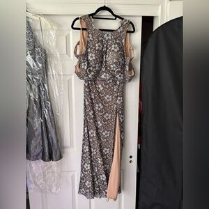 Jovani Two Piece Gray Lace Dress